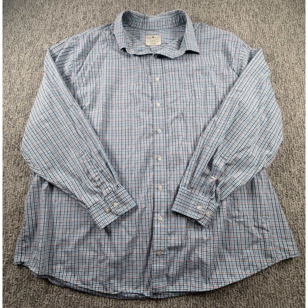 Oak Hill Button Down Shirt Mens 19 37/38 Blue Plaid Easy Stretch Classic Fit